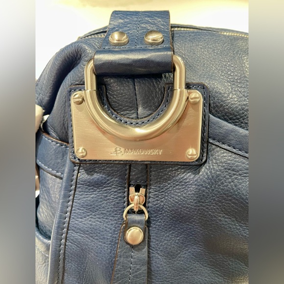 B. MAKOWSKY Large Navy East/West Glove Leather Hobo Leopard Lining Bag A93783 - Picture 4 of 15